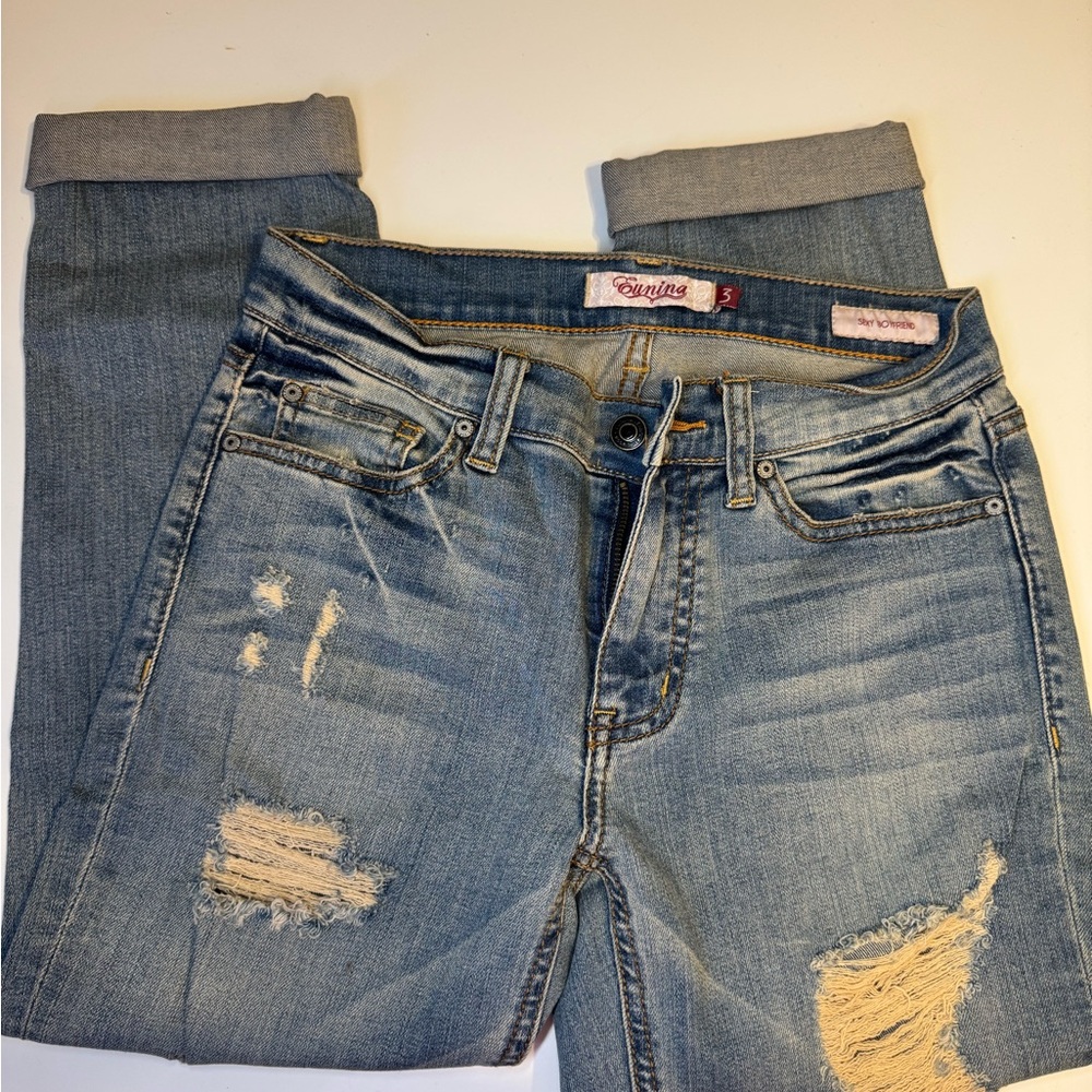 Eunina Blue Boyfriend Jeans Distressed Casual